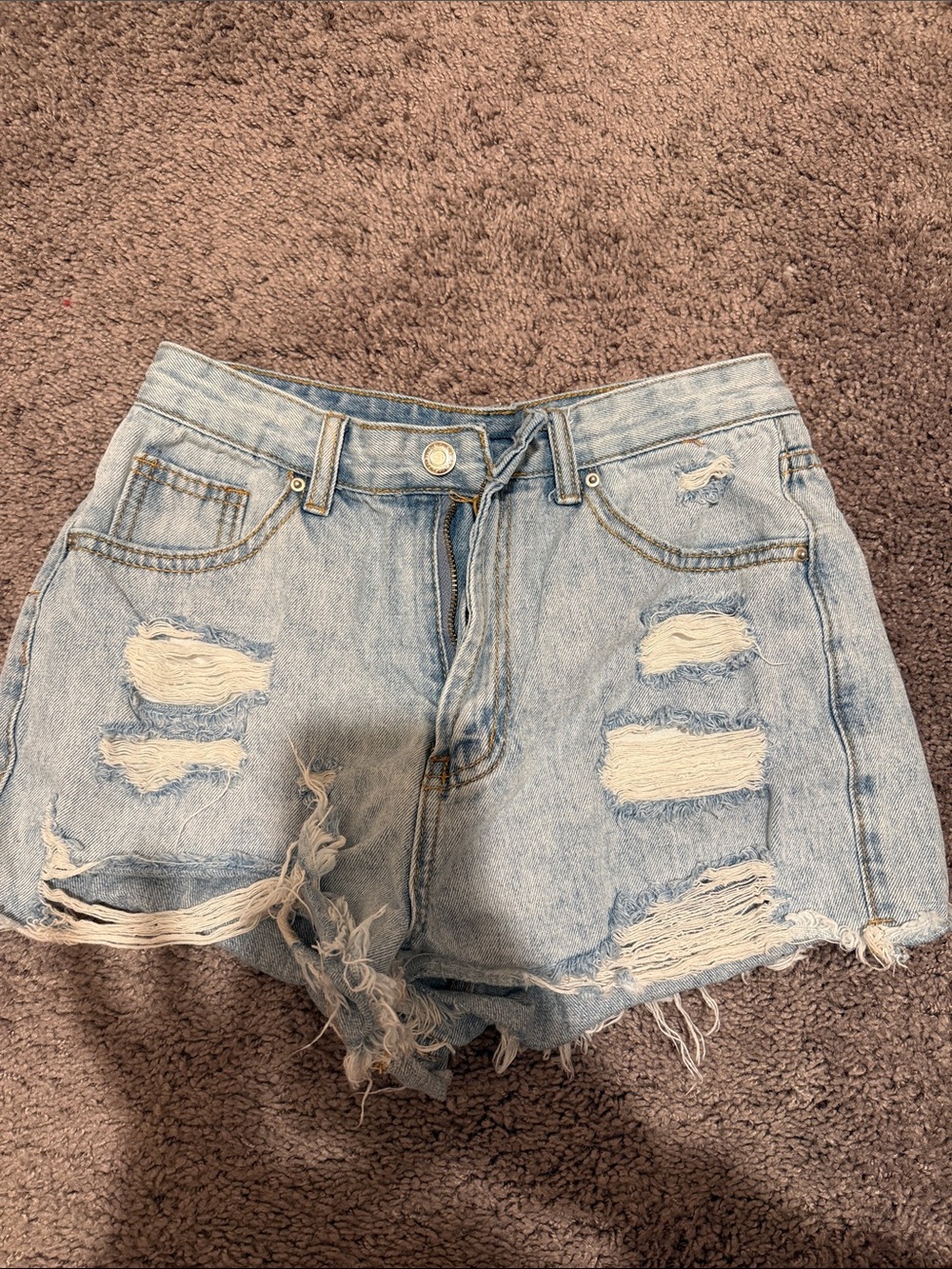 SHEIN Light Blue Distressed Denim Short Shorts